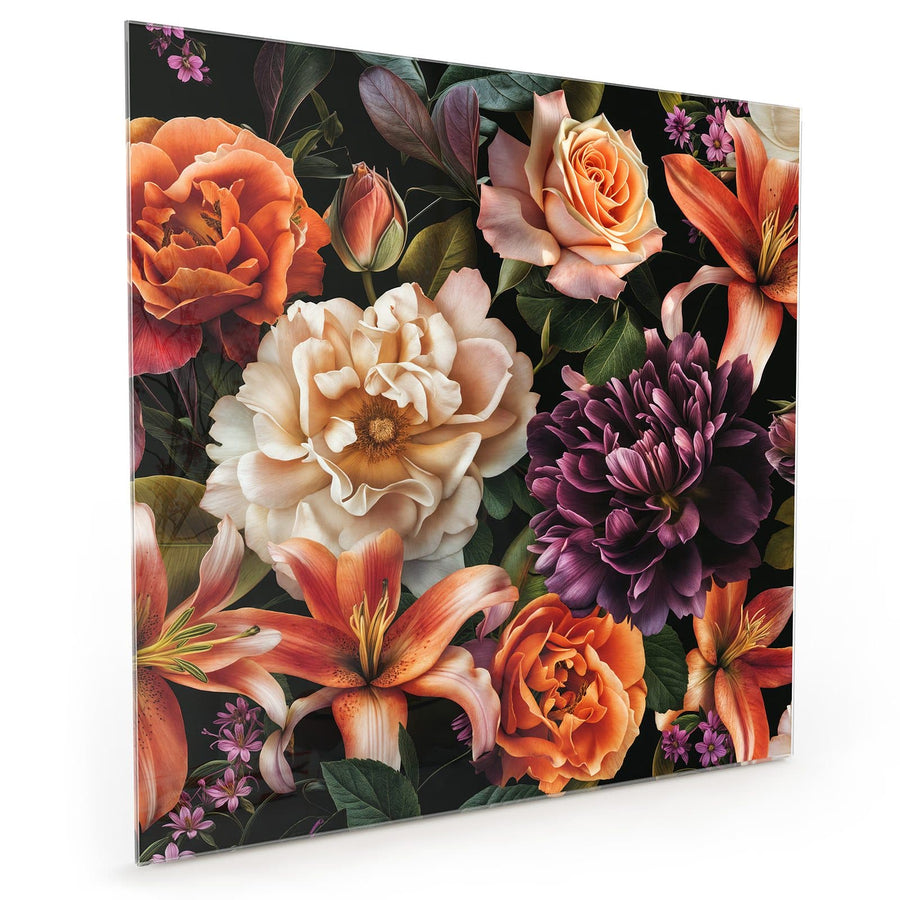 Maße Küchenrückwand Lilien und Rosen aus Glas