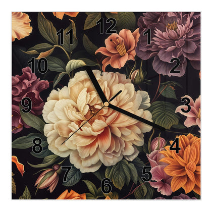 Wanduhr Quadratisch mit dem Motiv Barocke Blüten