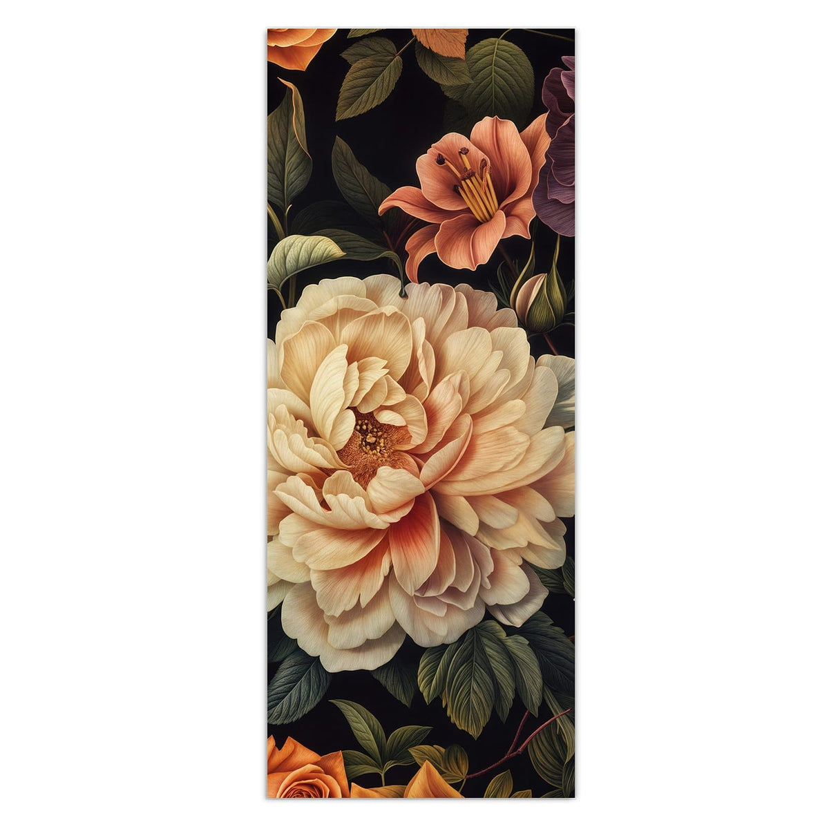 Wandbild - Barocke Blüten - Hochformat – Blumenstillleben vor tiefem Schwarz