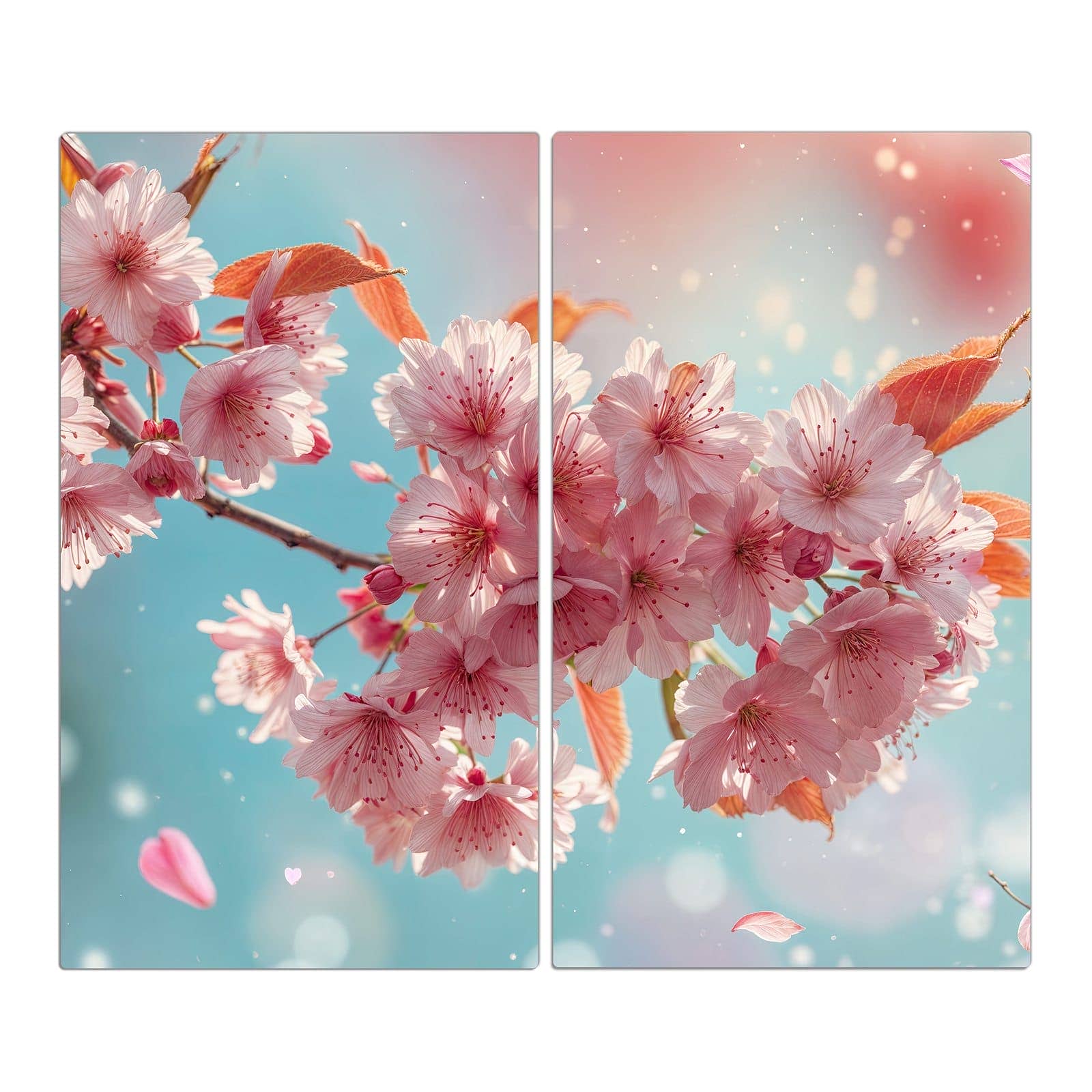 2-teilige Glasabdeckplatte für Ceranfeld mit Kirschblüte Himmel-Motiv in der Frontansicht