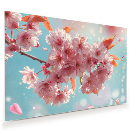 Wandbild mit dem Motiv Kirschblüten in Blau