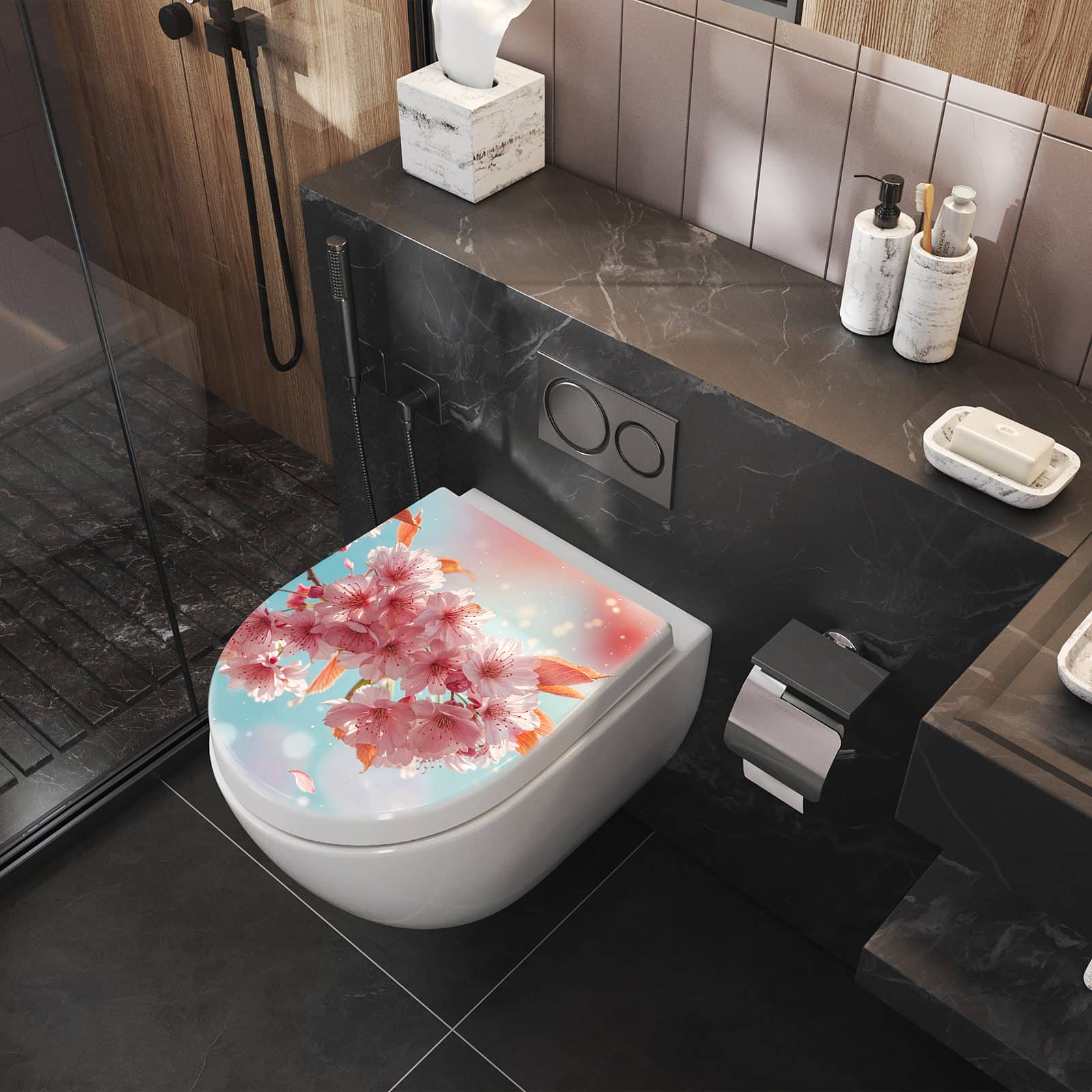 WC-Sitz mit Absenkautomatik Kirschblüte Himmel