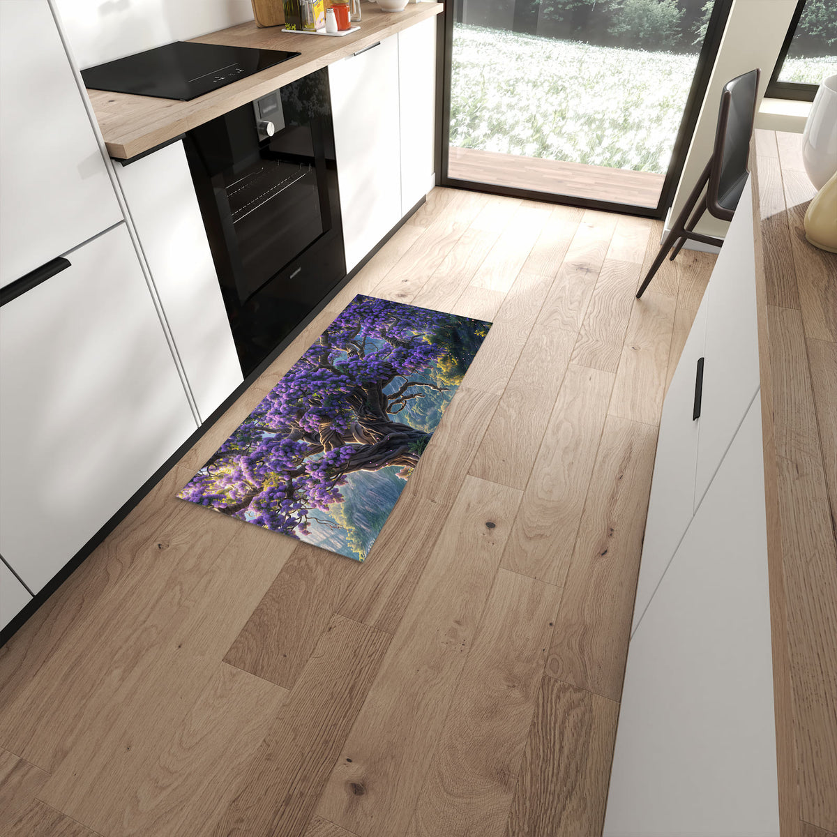Fleckenresistenter Küchenteppich mit Motiv Magischer Baum in moderner Küche #grösse_60 x 120 cm