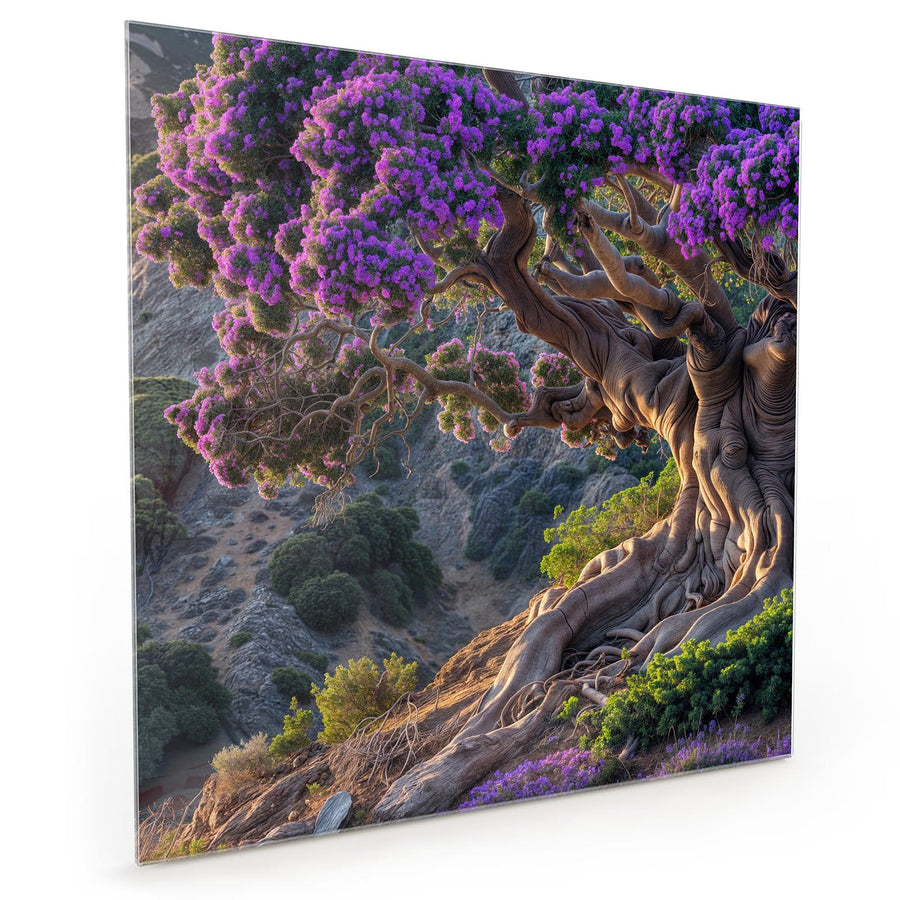 Maße Küchenrückwand Baum mit lila Blüten aus Glas