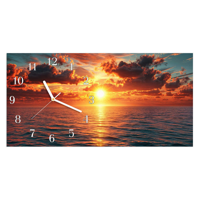 Wanduhr Abendsonne Meer aus Glas – Querformat 60 × 30 cm mit Ziffernblatt Klassisch