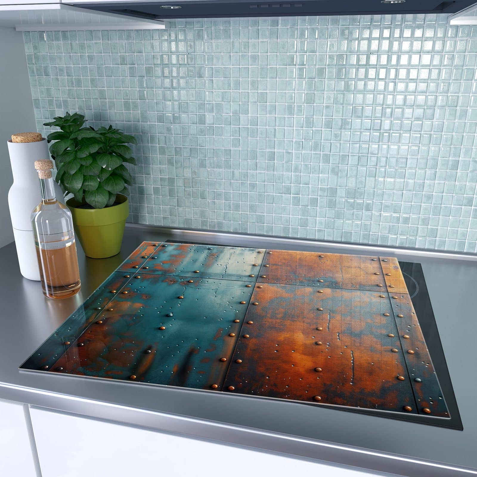 1-teilige Herdabdeckplatte Induktion mit Industriedesign-Motiv auf dem Ceranfeld