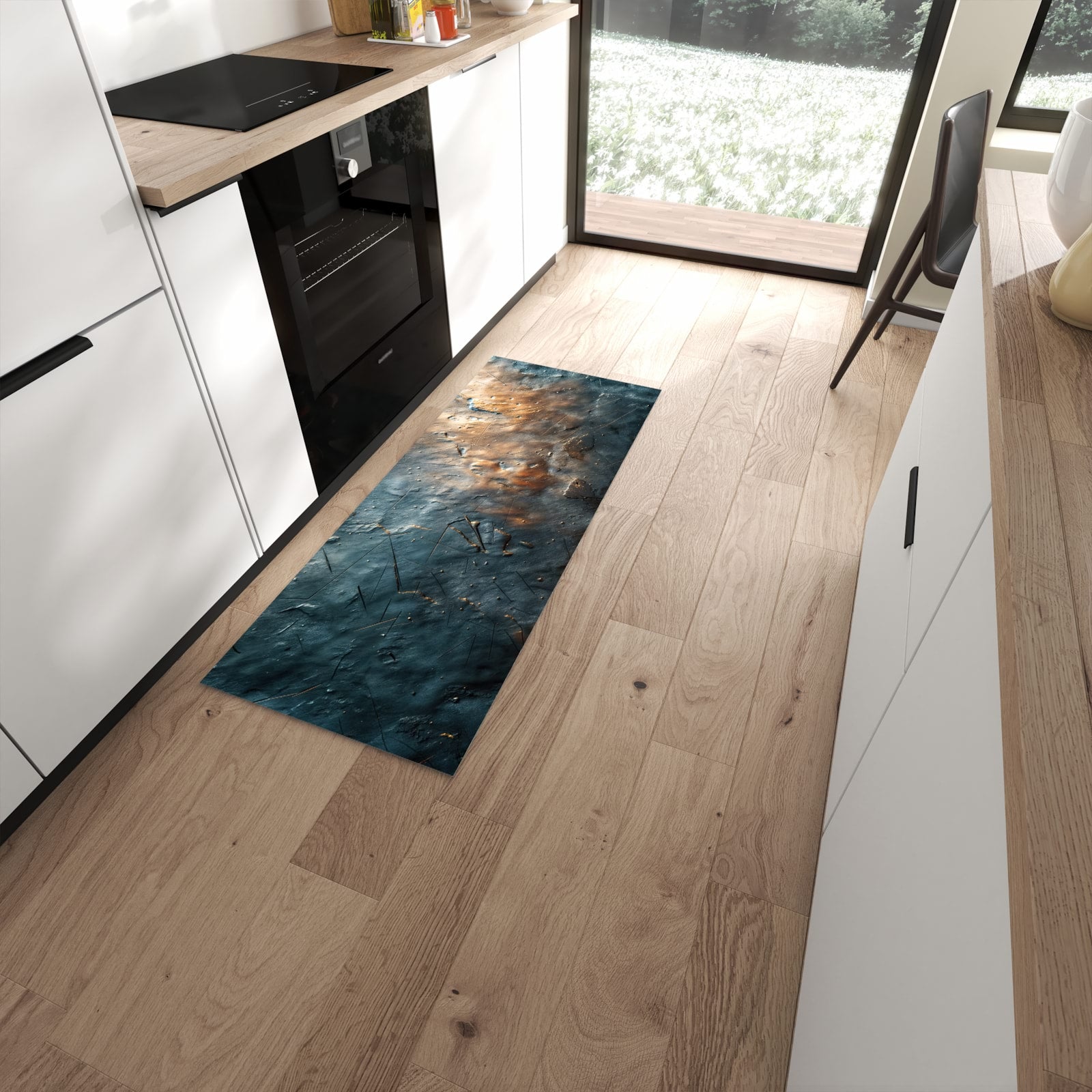 Feuchtigkeitsresistenter Küchenläufer mit Motiv Metallische Oberfläche in moderner Küche #grösse_60 x 150 cm