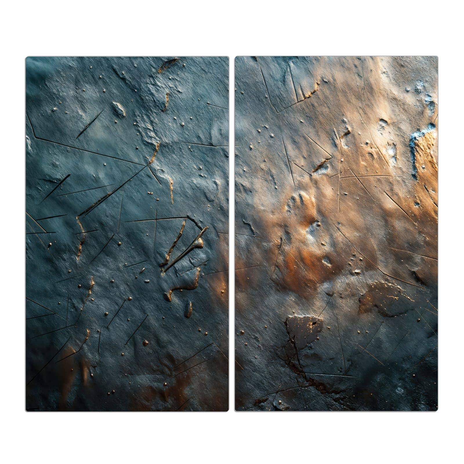 2-teilige Abdeckplatte für Ceranfeld mit Metallische Oberfläche-Motiv in der Frontansicht #grösse_2-Teilig (60x52cm)