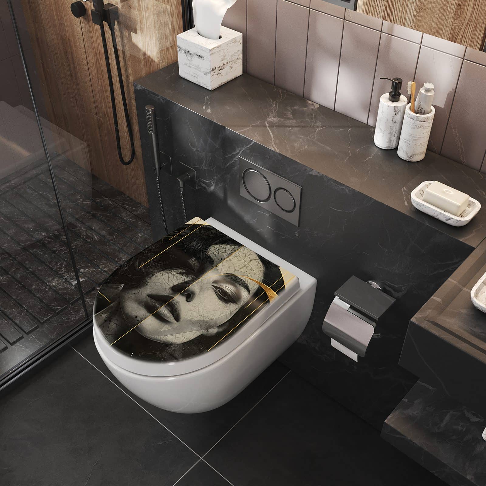 WC-Sitz mit Absenkautomatik Künstlerisches Porträt
