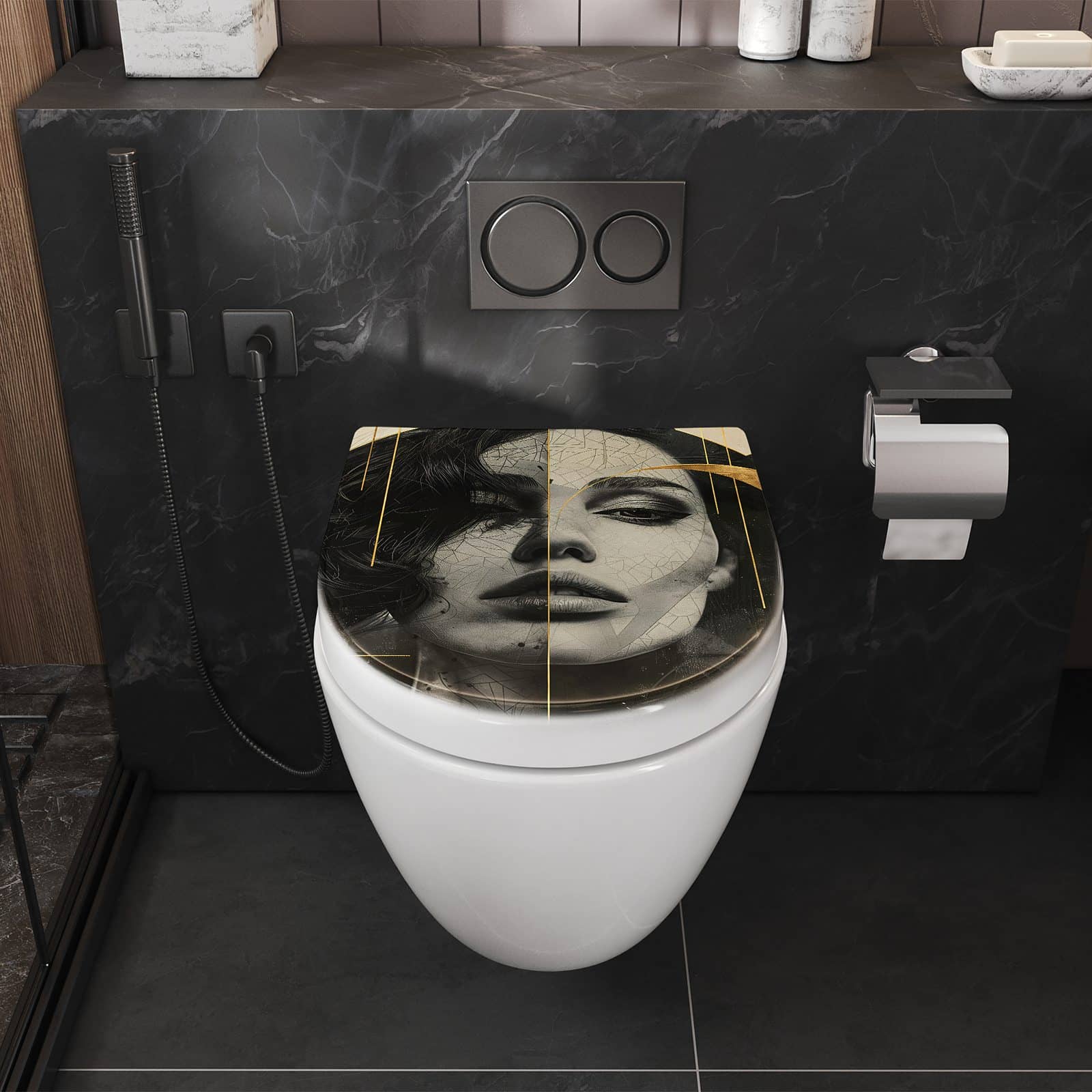 WC-Sitz mit Absenkautomatik Künstlerisches Porträt