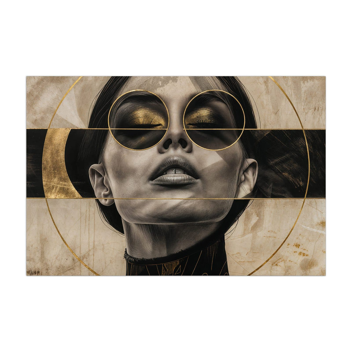 Küchenrückwand aus Glas Porträt mit Goldbrille im Hochformat, Motiv bildfüllend von vorn