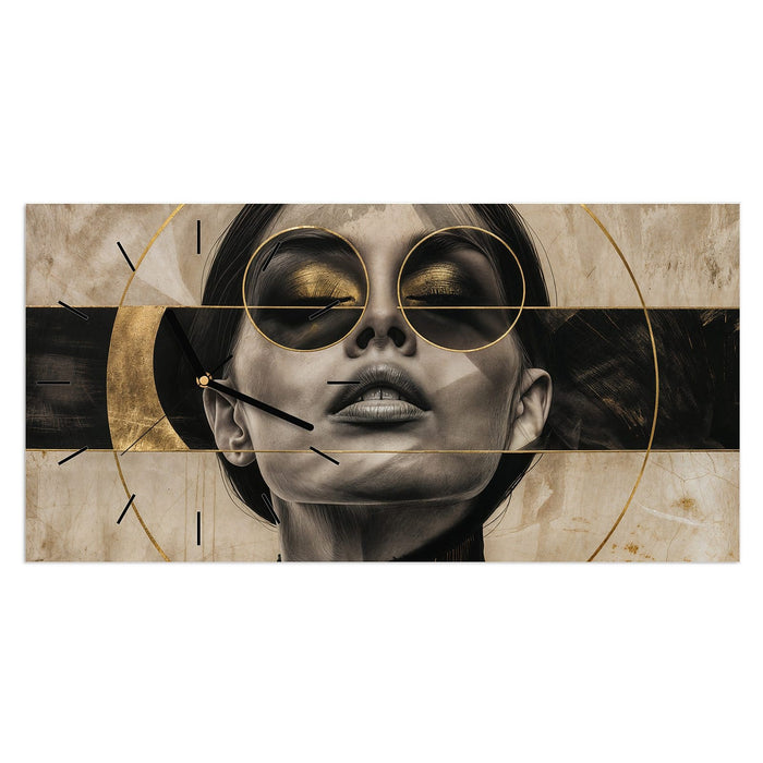 Wanduhr Abstrakte Sonnenbrille aus Glas – Querformat 60 × 30 cm mit Ziffernblatt Linie