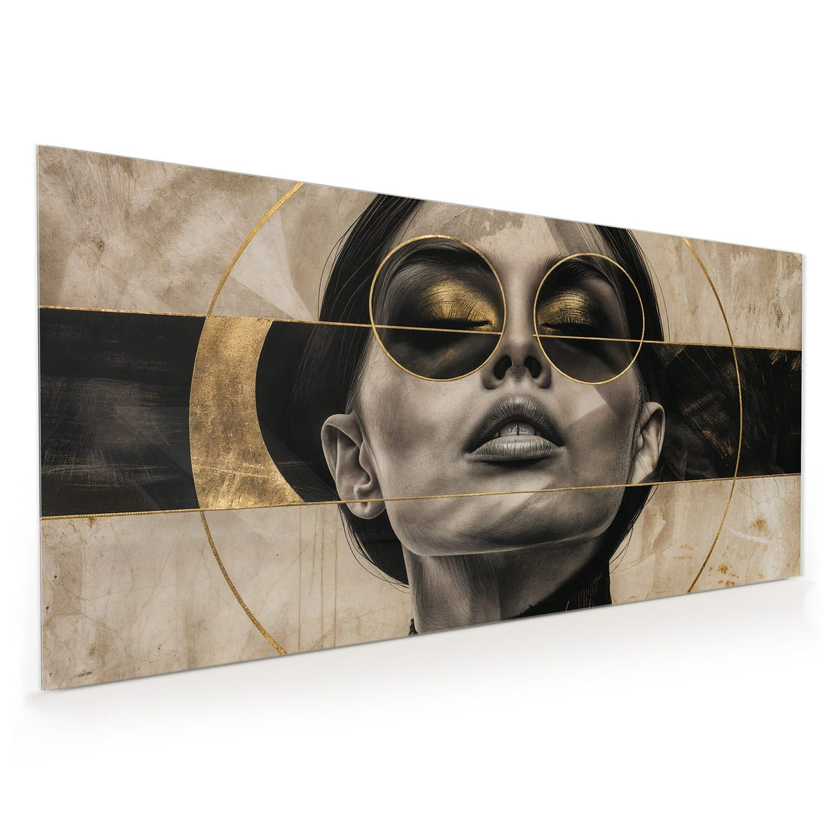 Küchenrückwand aus Glas im Hochformat mit Motiv Porträt mit Goldbrille
