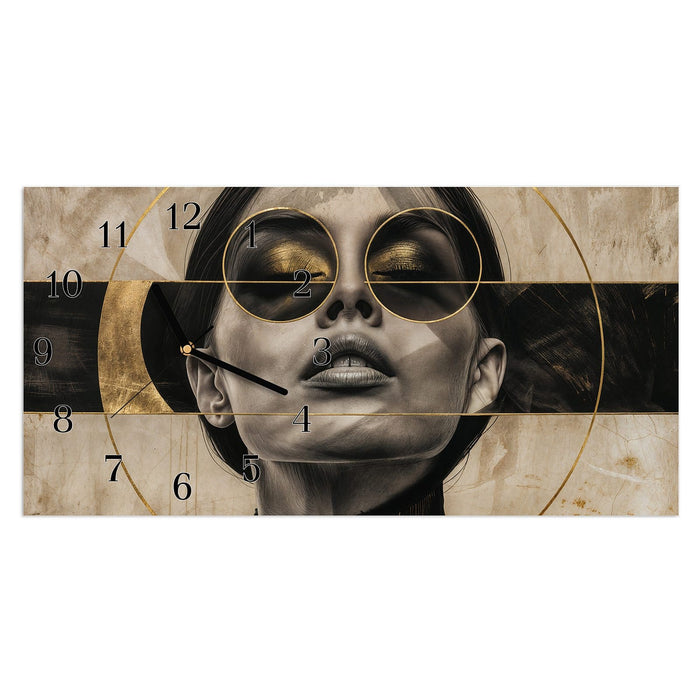 Wanduhr Abstrakte Sonnenbrille aus Glas – Querformat 60 × 30 cm mit Ziffernblatt Klassisch