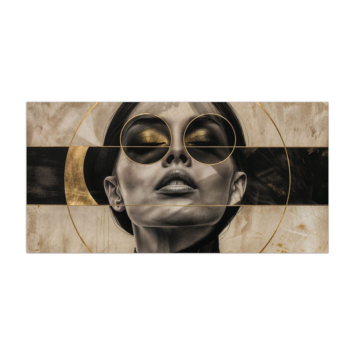 Küchenrückwand aus Glas Porträt mit Goldbrille im Hochformat, Motiv bildfüllend von vorn