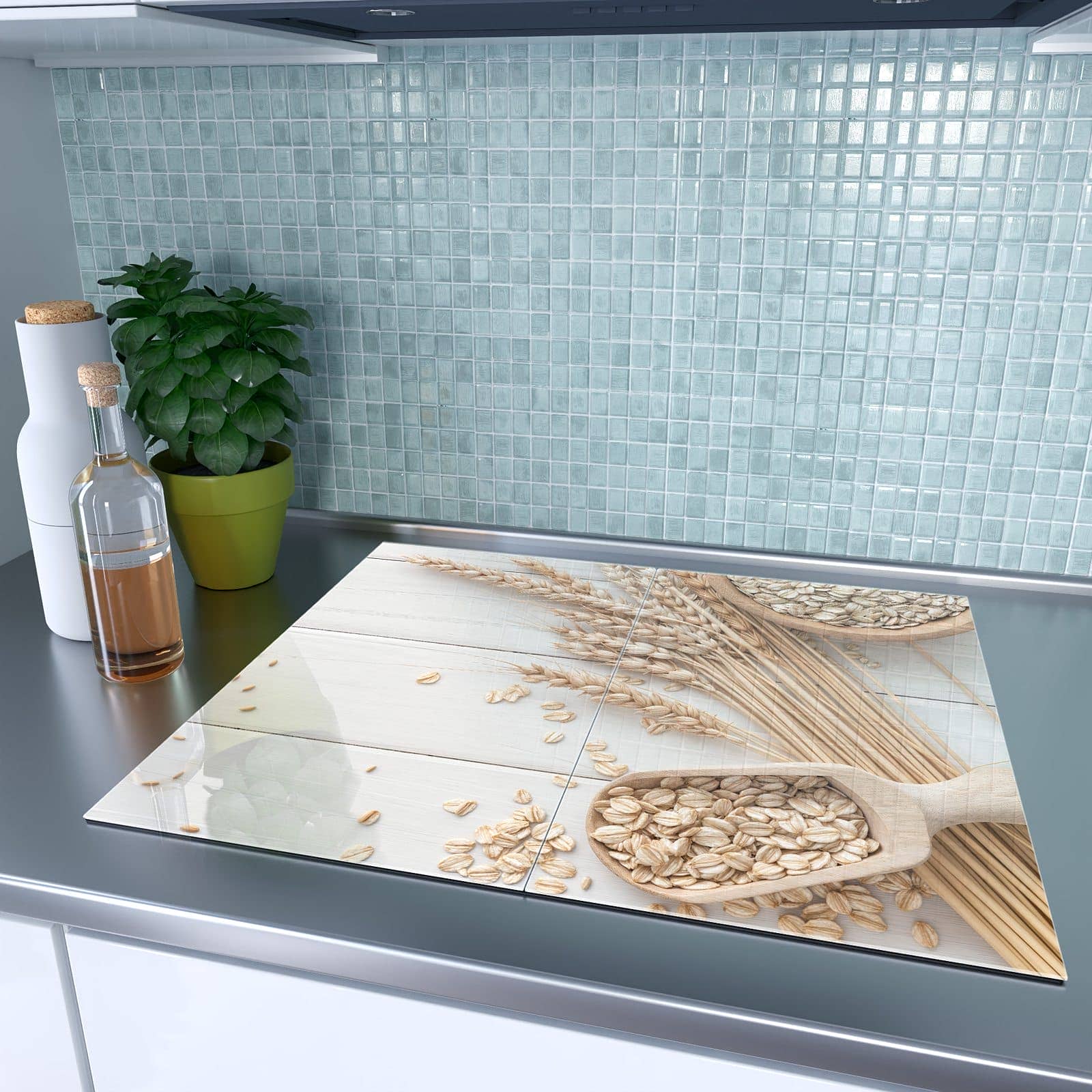 2-teilige Herdabdeckplatten für Ceranfeld mit Weizenoer Selektion-Motiv auf dem Ceranfeld