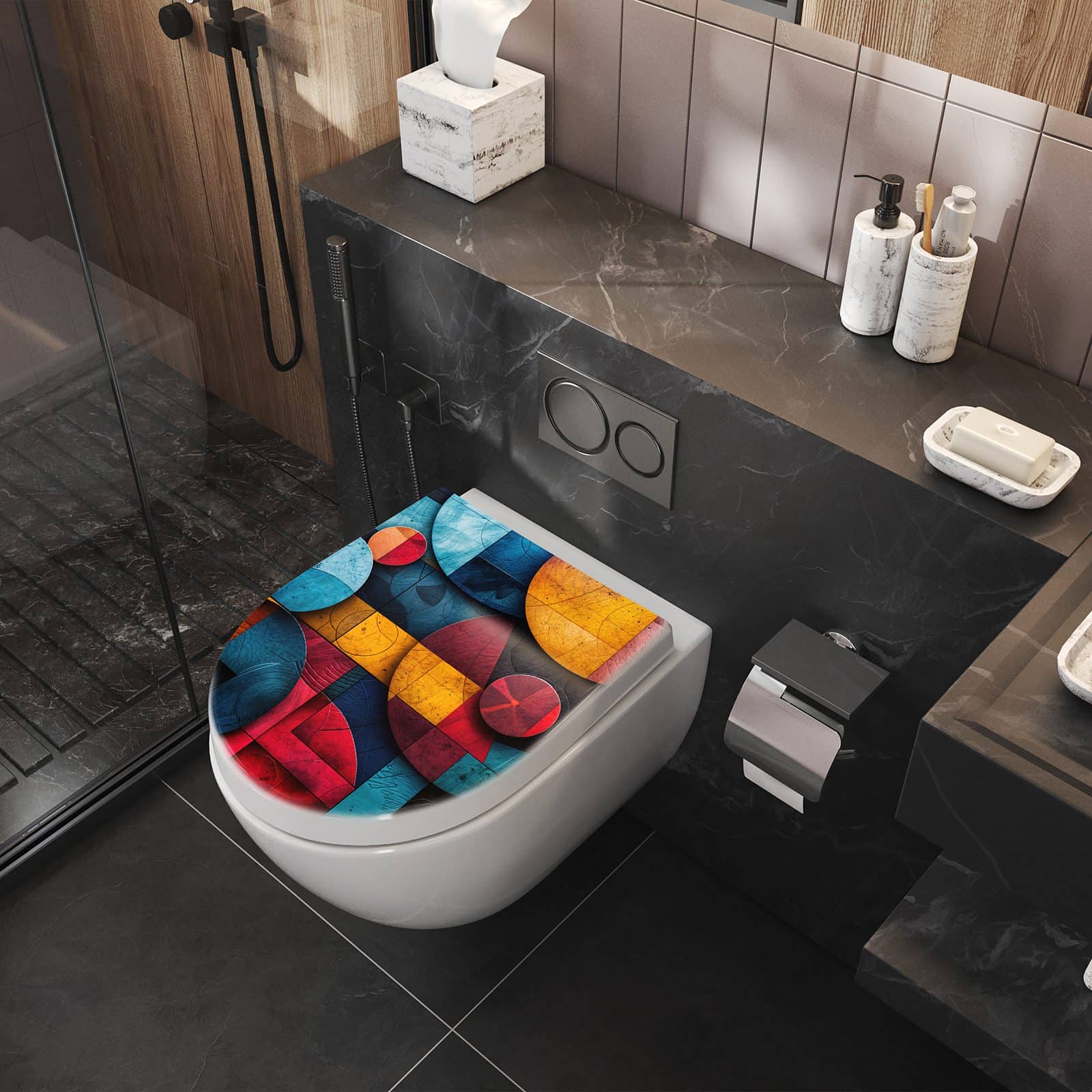 WC-Sitz mit Absenkautomatik Bunte Kreise