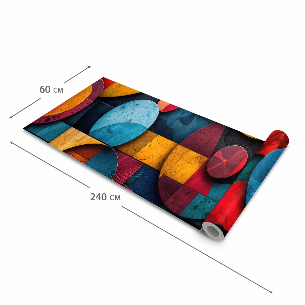 Bodenschonender Küchenteppich mit Motiv Bunte Kreise in der Grösse 60x90 cm