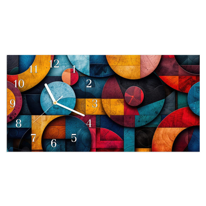 Wanduhr Bunte Kreise aus Glas – Querformat 60 × 30 cm mit Ziffernblatt Klassisch