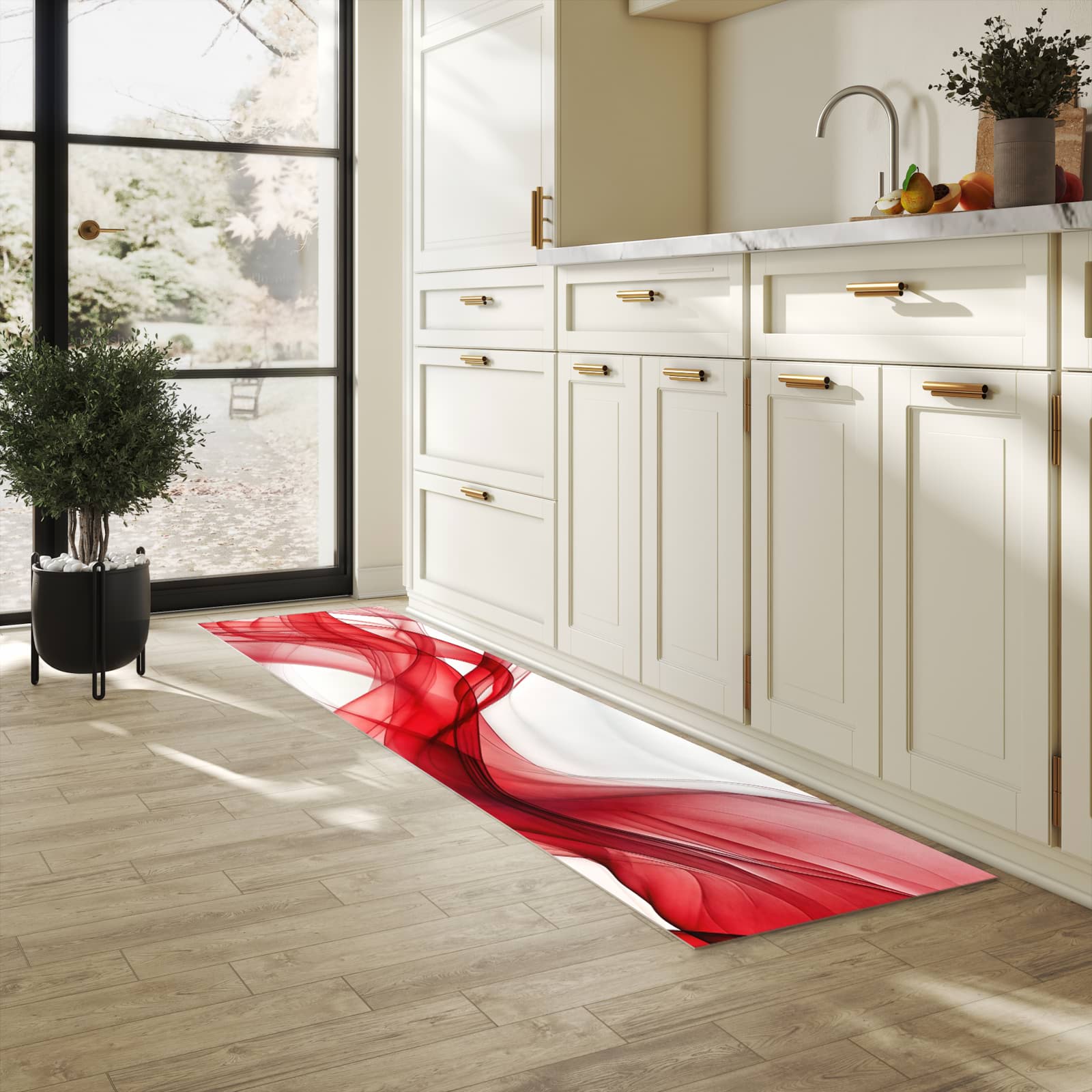 Geruchsneutraler rutschfester Läufer mit Motiv Farbige Wellen in heller Küche