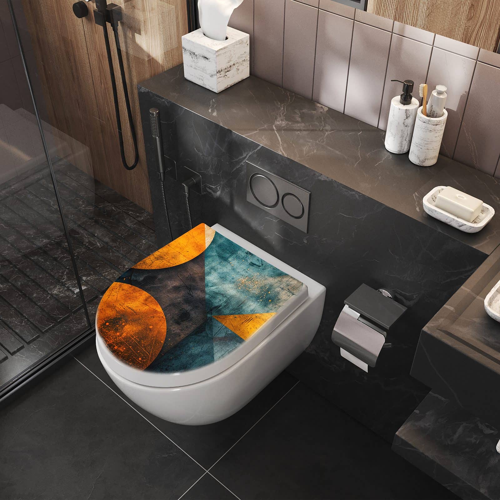 WC-Sitz mit Absenkautomatik Geometrische Kunst