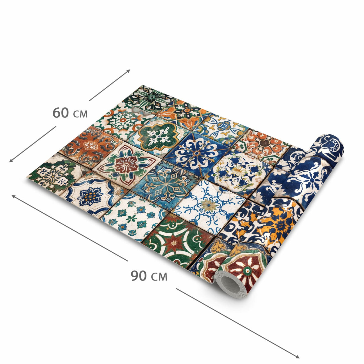 Komfortabler langer Teppich mit Motiv Bunte Fliesenkacheln in der Grösse 60x90 cm