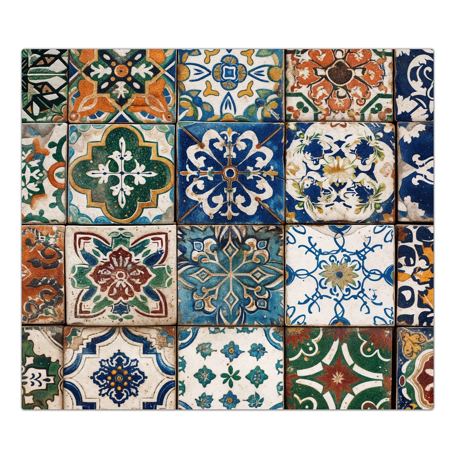 1-teilige Herdabdeckplatte mit Bunte Fliesenkacheln-Motiv in der Frontansicht #grösse_1-Teilig (60x52cm)