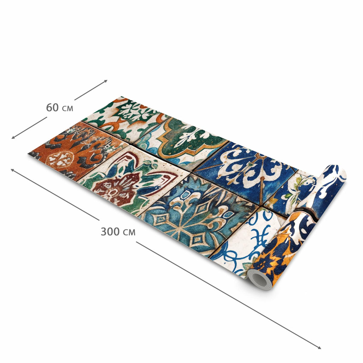 Pflegeleichter waschbarer Küchenläufer mit Motiv Bunte Fliesenkacheln in der Größe 60x90 cm