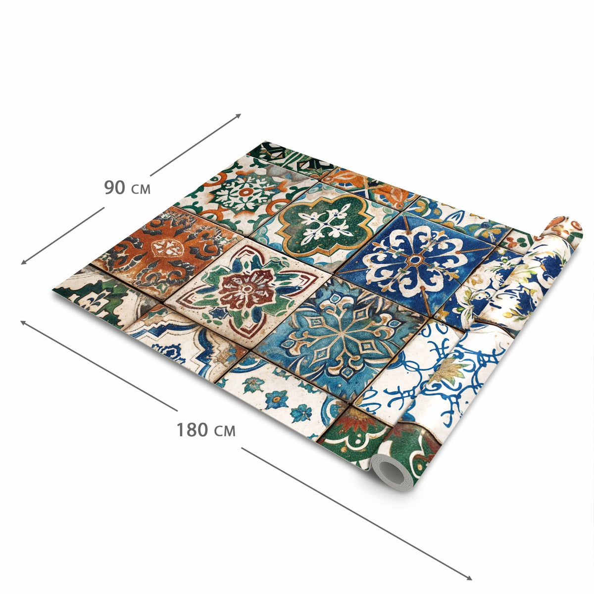 Strapazierfähiger waschbarer Teppich mit Motiv Bunte Fliesenkacheln in der Grösse 60x90 cm