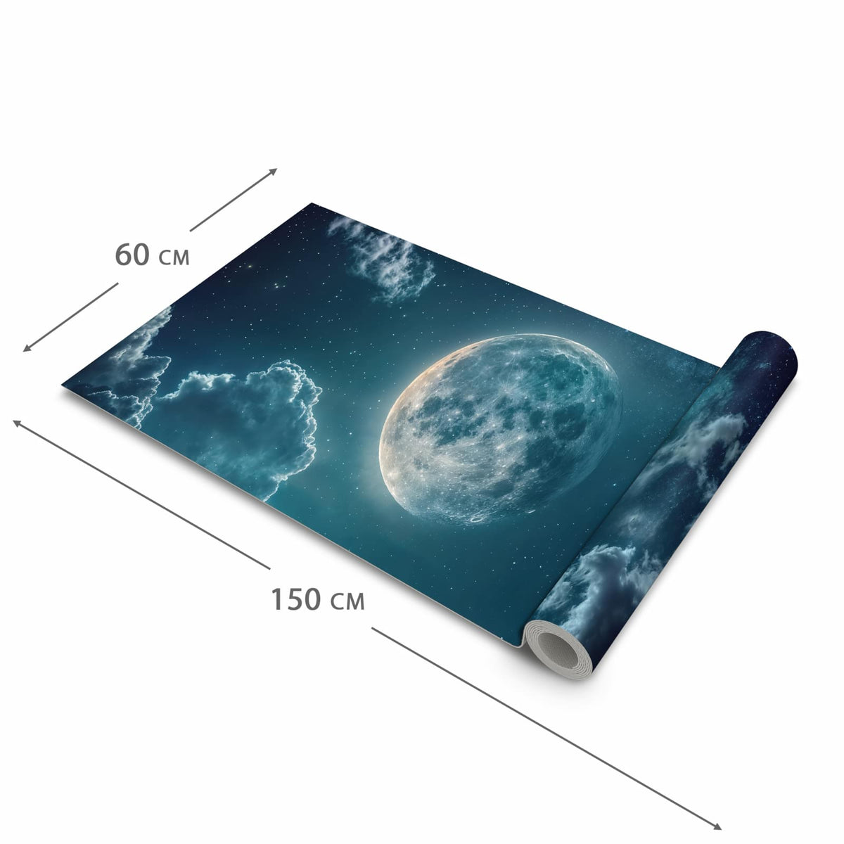 Pflegeleichter Teppichläufer für die Küche mit Motiv Mond über Wolken in der Grösse 60x270 cm