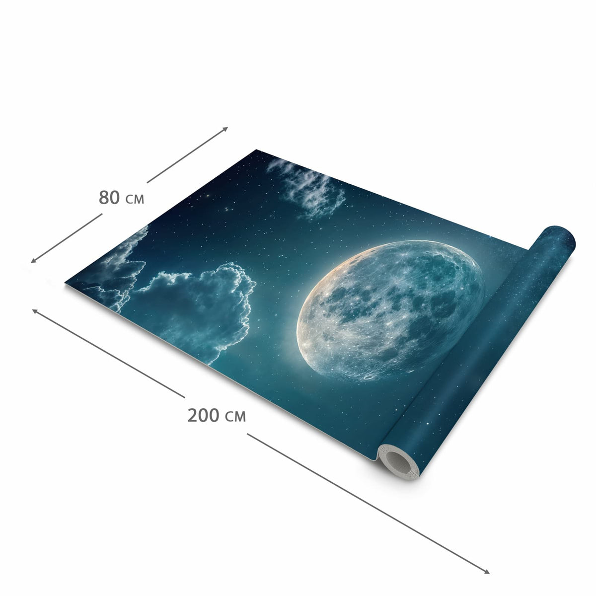 Strapazierfähiger dünner Teppich mit Motiv Mond über Wolken in der Grösse 60x300 cm