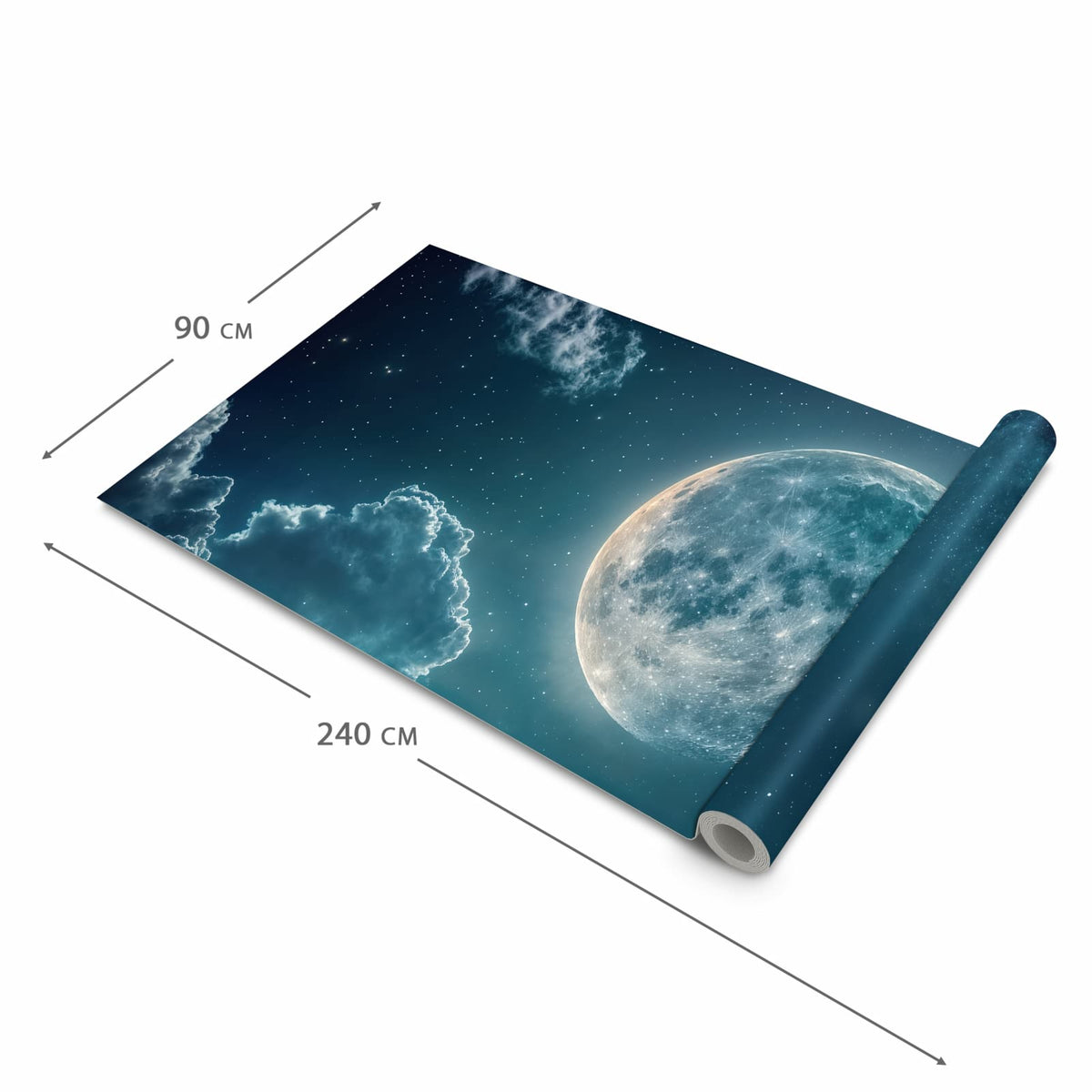 Rutschfester Küchenteppich mit Motiv Mond über Wolken in der Größe 60x300 cm schützt den Boden