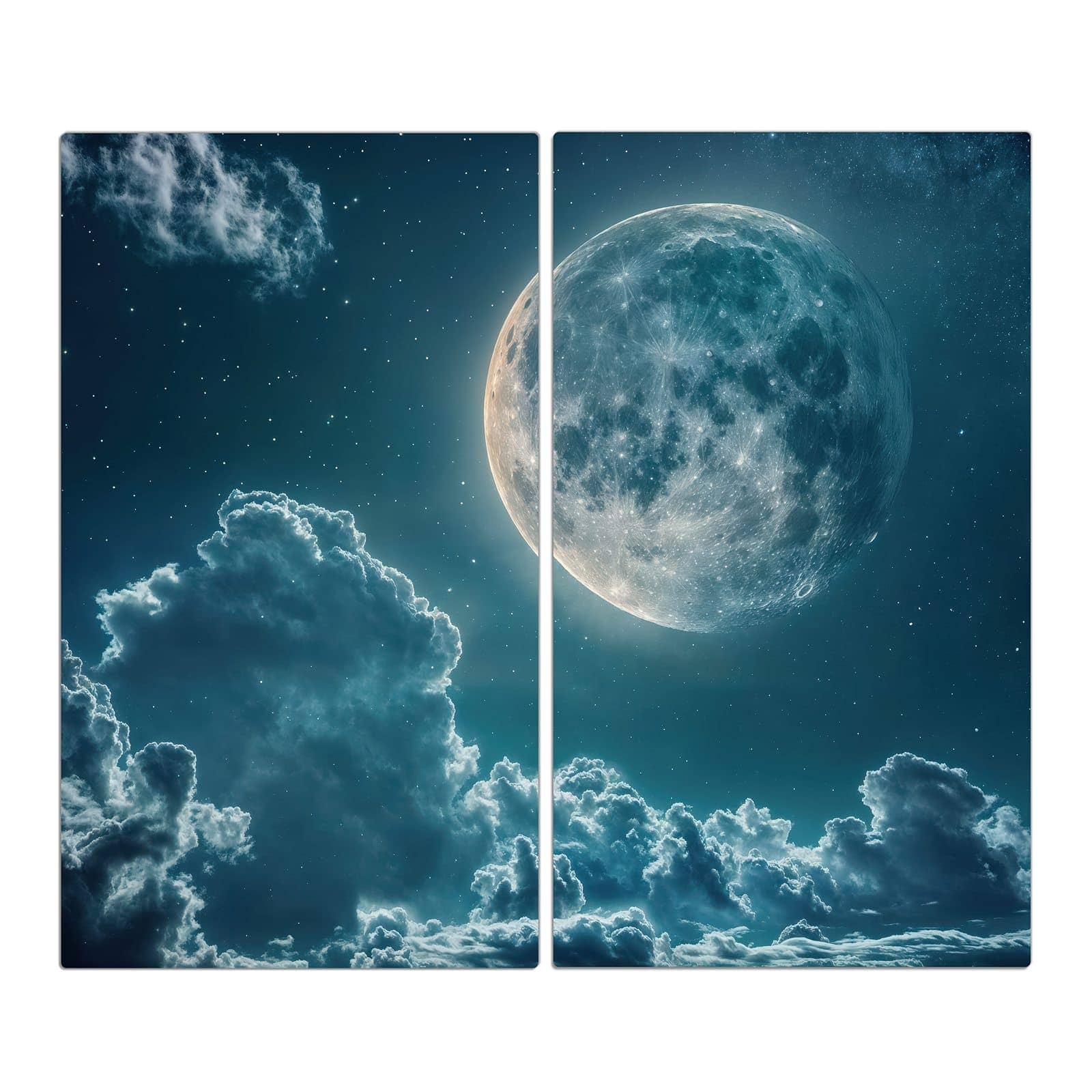 2-teilige Herdabdeckung mit Mond über Wolken-Motiv in der Frontansicht #grösse_2-Teilig (60x52cm)