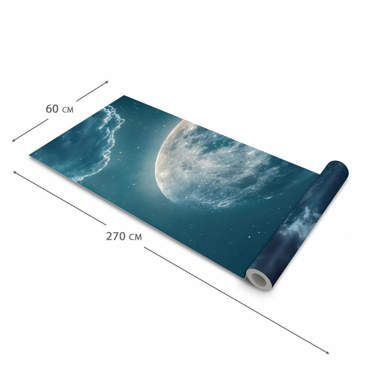 Pflegeleichter langer Teppich mit Motiv Mond über Wolken in der Grösse 60x270 cm