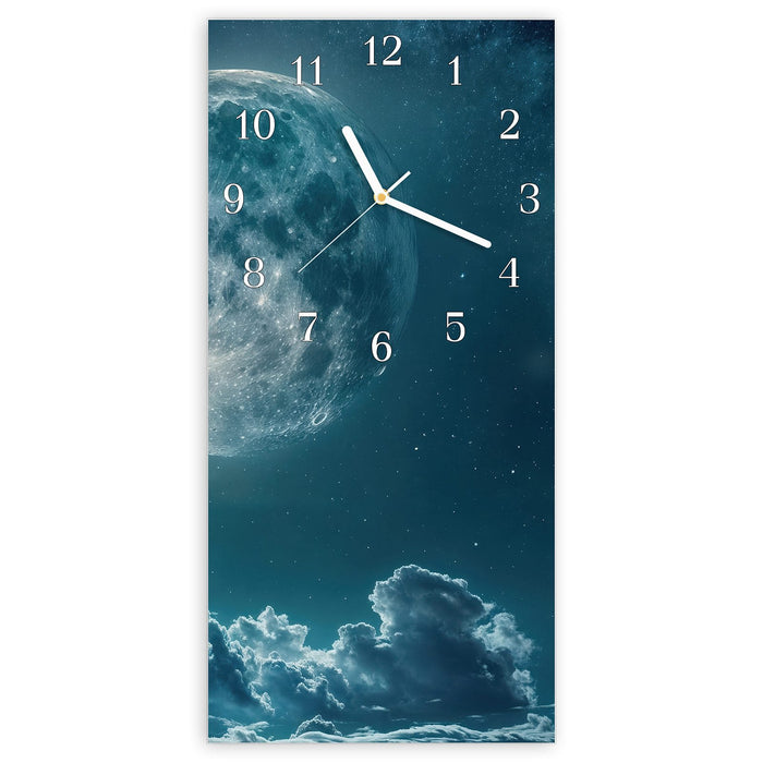Wanduhr Mond über Wolken aus Glas – Hochformat 30 × 60 cm mit Ziffernblatt Klassisch