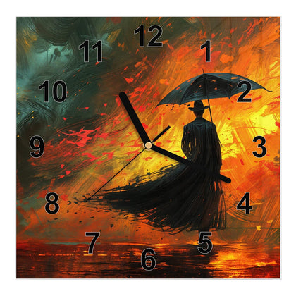 Wanduhr Quadratisch mit dem Motiv Silhouette mit Schirm