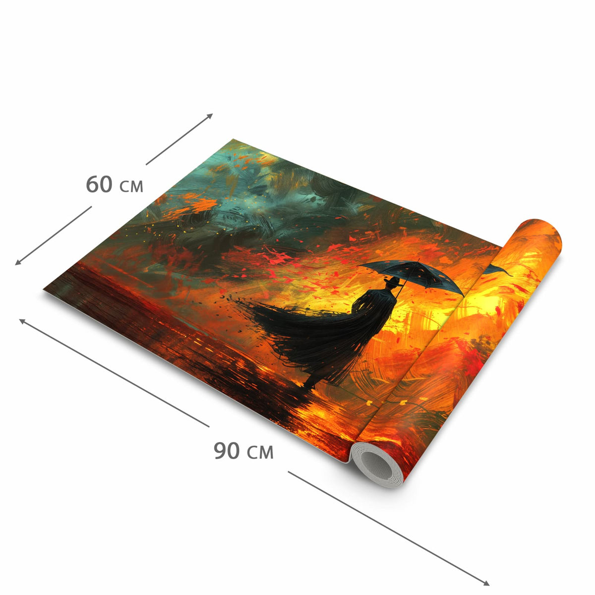 UV-beständiger Läufer für die Küche mit Motiv Mann Mit Regenschirm in der Grösse 60x270 cm