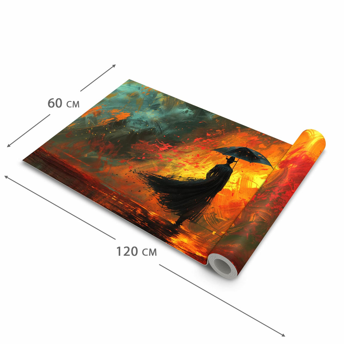 Farbbeständiger Teppich für Küche mit Motiv Mann Mit Regenschirm in der Grösse 60x270 cm
