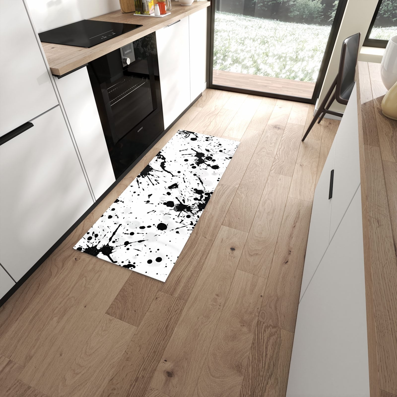 Waschbarer Küchenteppich mit Motiv Farbkleckse in moderner Küche #grösse_60 x 150 cm