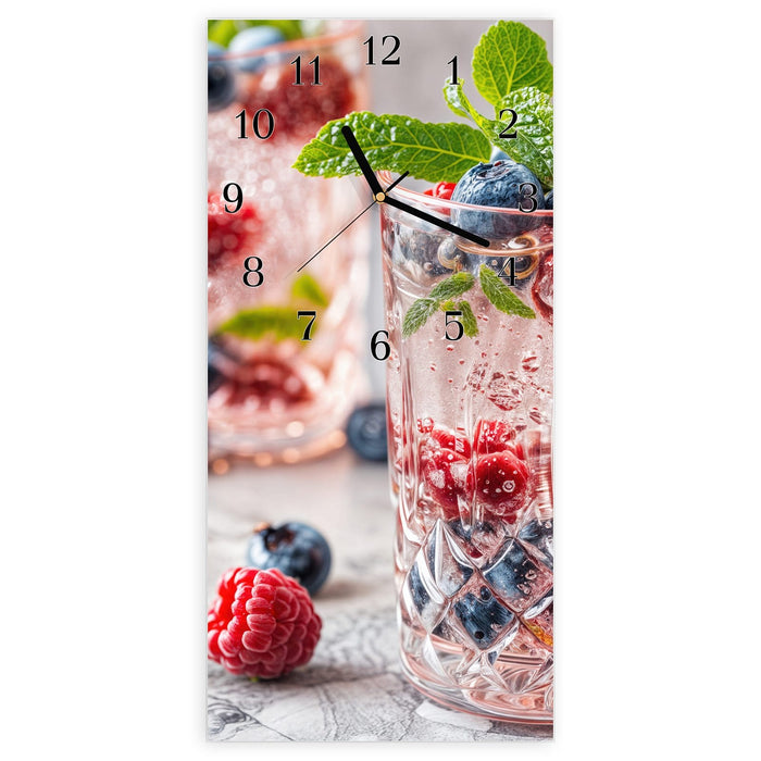 Wanduhr Cocktail Beeren aus Glas – Hochformat 30 × 60 cm mit Ziffernblatt Klassisch