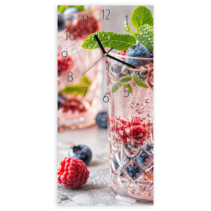 Wanduhr Cocktail Beeren aus Glas – Hochformat 30 × 60 cm mit Ziffernblatt Elegant