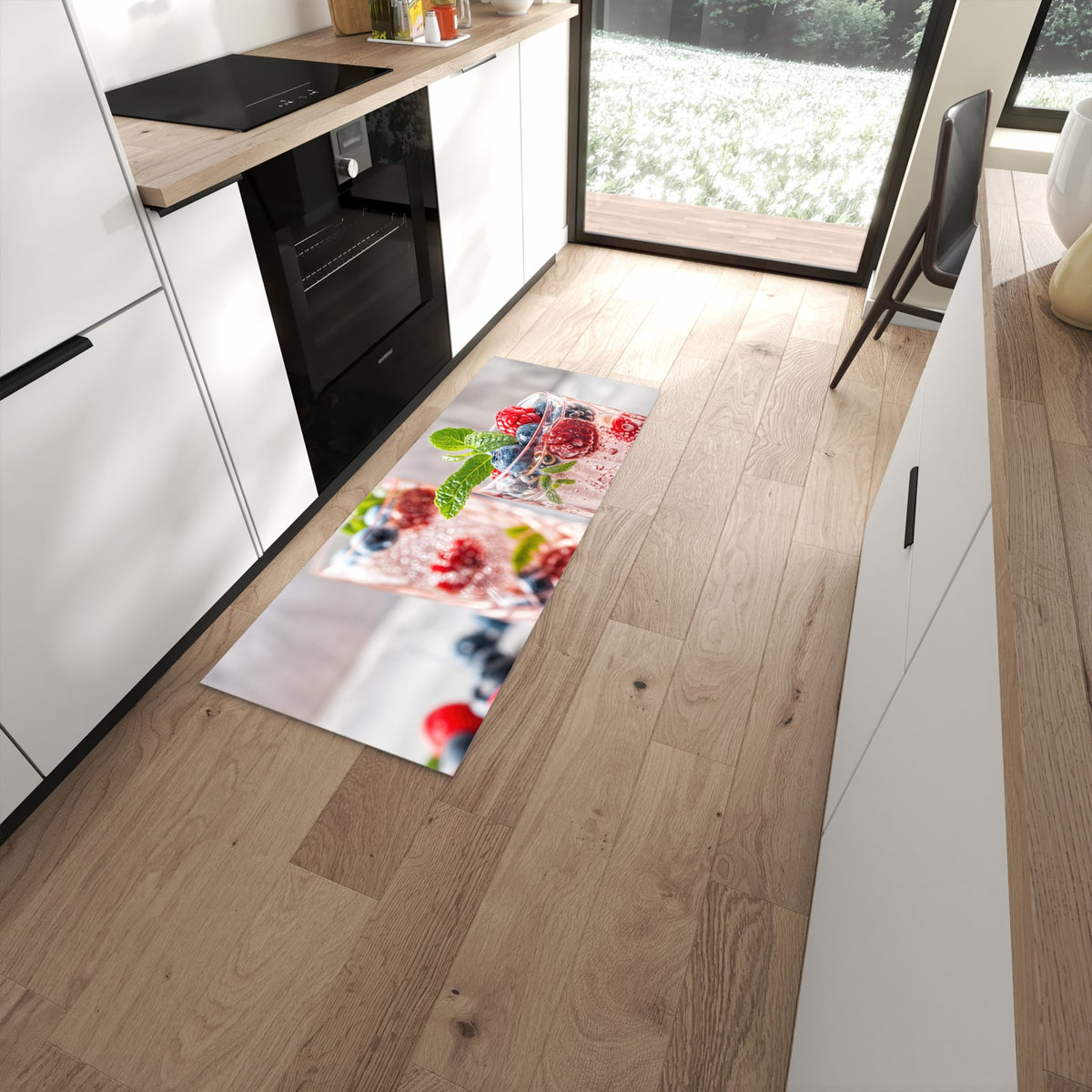 Geräuschdämpfender Teppich für Esstisch mit Motiv Cocktail Beeren in moderner Küche #grösse_60 x 150 cm