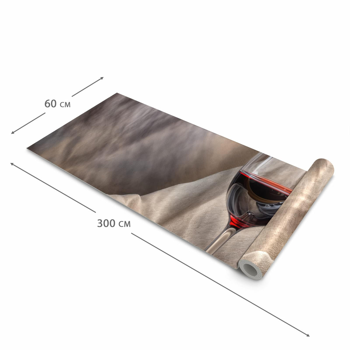 Langlebiger dünner Küchenteppich mit Motiv Wein mit Glas in der Grösse 60x240 cm