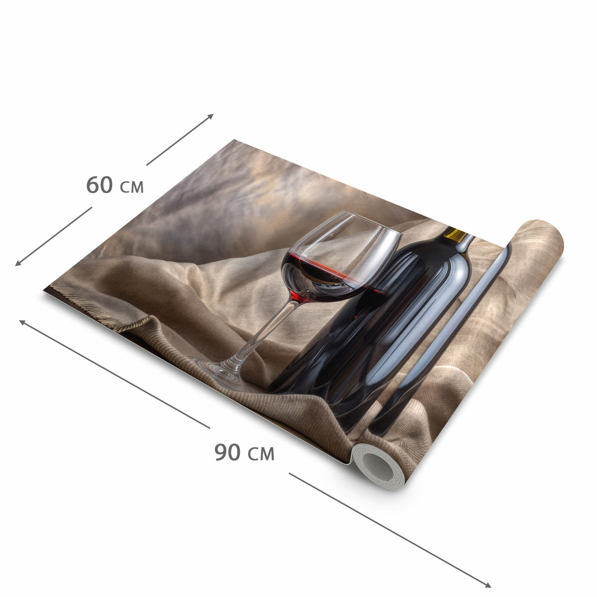 Rutschfester dünner Teppich mit Motiv Wein mit Glas in der Grösse 60x240 cm