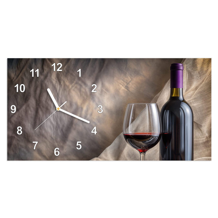 Wanduhr Wein mit Glas aus Glas – Querformat 60 × 30 cm mit Ziffernblatt Modern