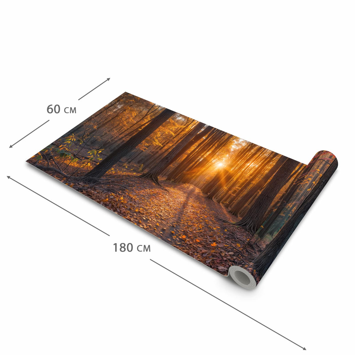 UV-beständiger Küchenteppich mit Motiv Sonnenuntergang Wald in der Grösse 60x180 cm