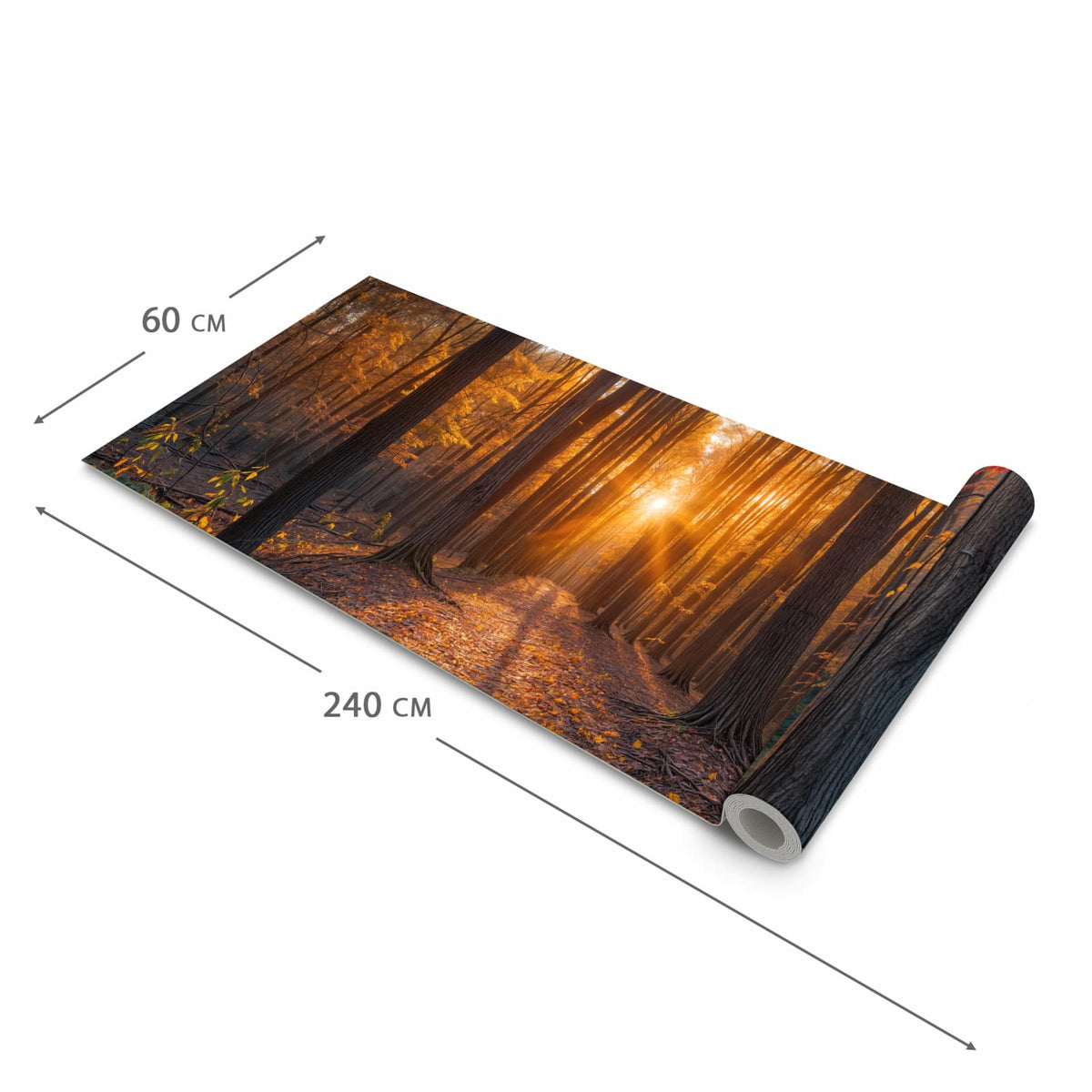 Komfortabler Küchenteppich mit Motiv Sonnenuntergang Wald in der Grösse 60x180 cm