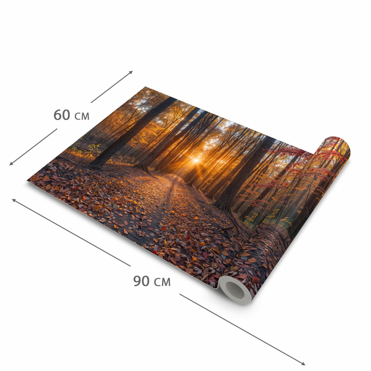 Schmutzabweisender Küchenteppich mit Motiv Sonnenuntergang Wald in der Grösse 60x180 cm
