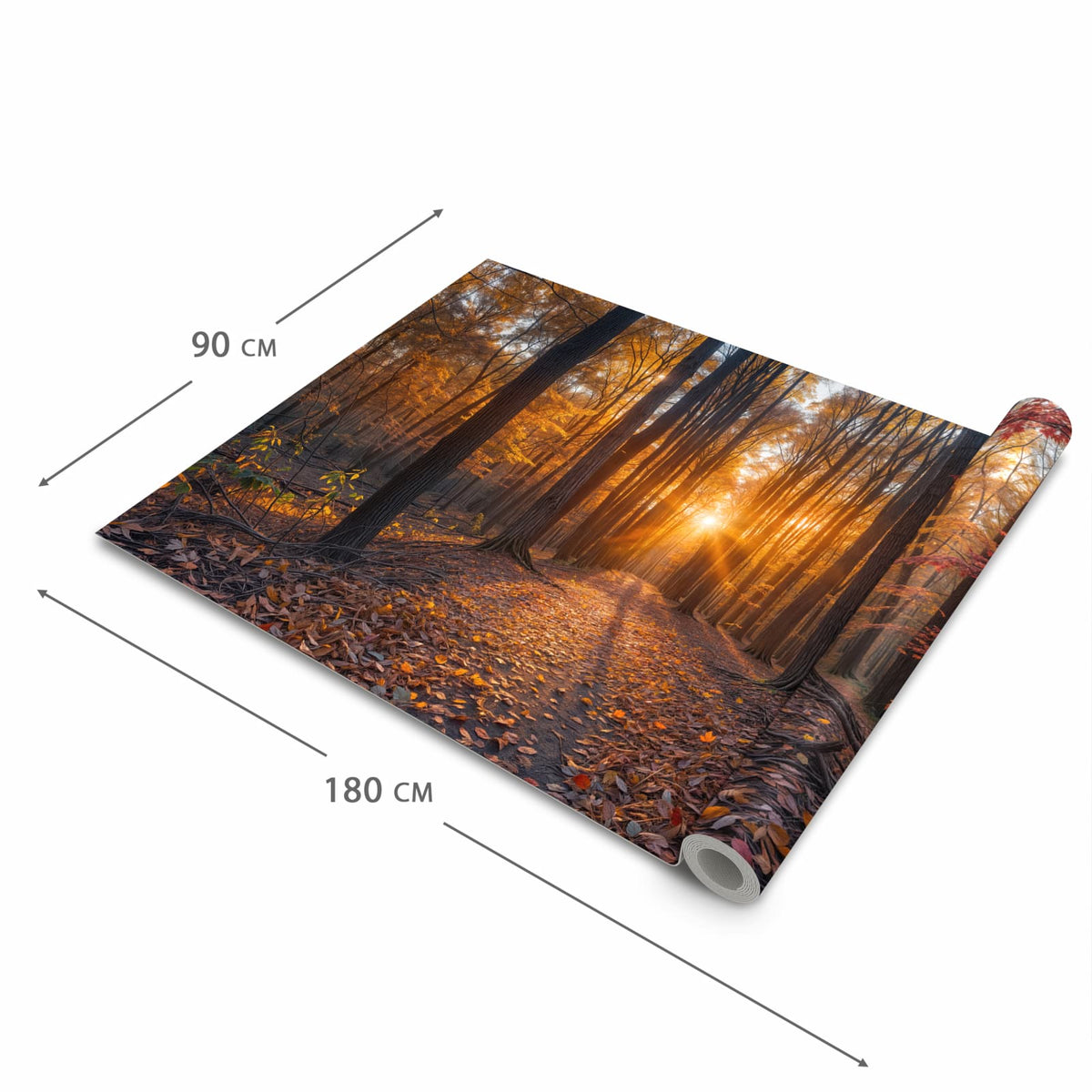 Komfortabler Küchenteppich mit Motiv Sonnenuntergang Wald in der Grösse 60x180 cm für die Küche