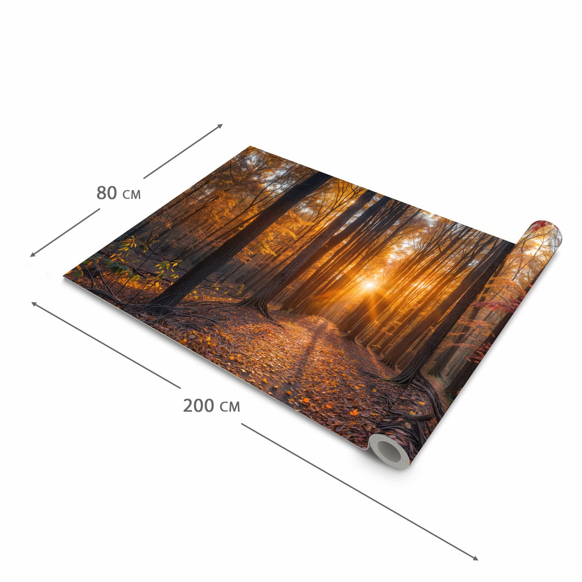 Geruchsneutraler Küchenteppich mit Motiv Sonnenuntergang Wald in der Grösse 60x180 cm